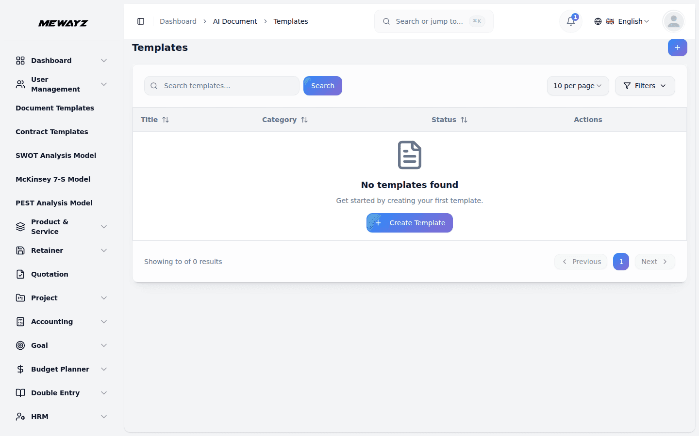 Mewayz AI Templates module screenshot