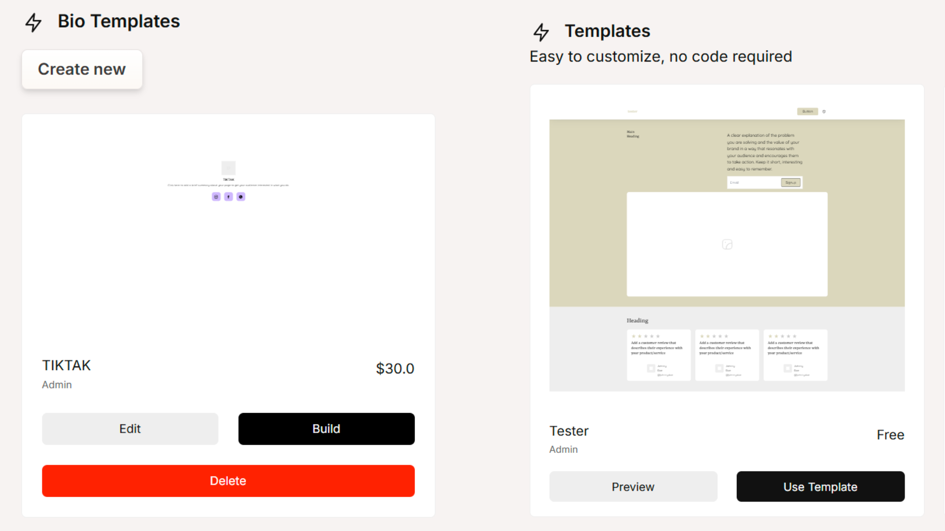 Bio templates in Mewayz