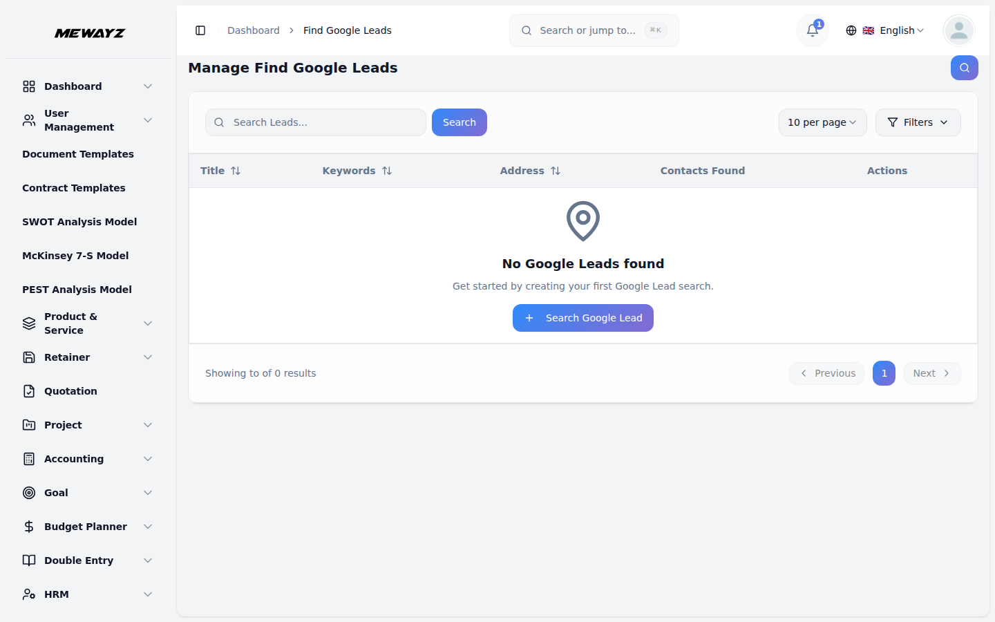 Lead Finder — find Google business leads in the Mewayz admin
