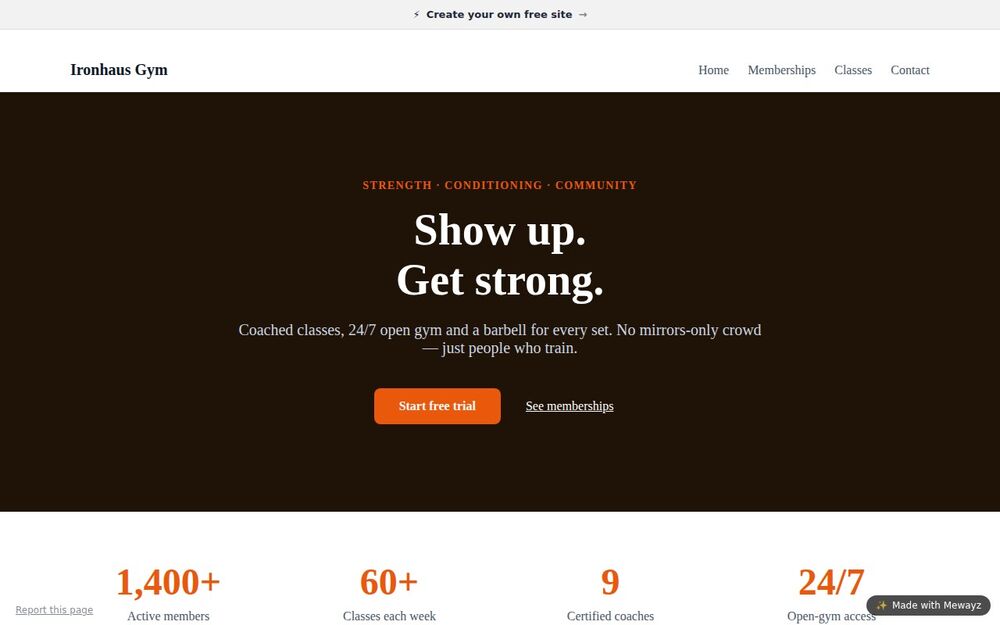 A gym website built with Mewayz