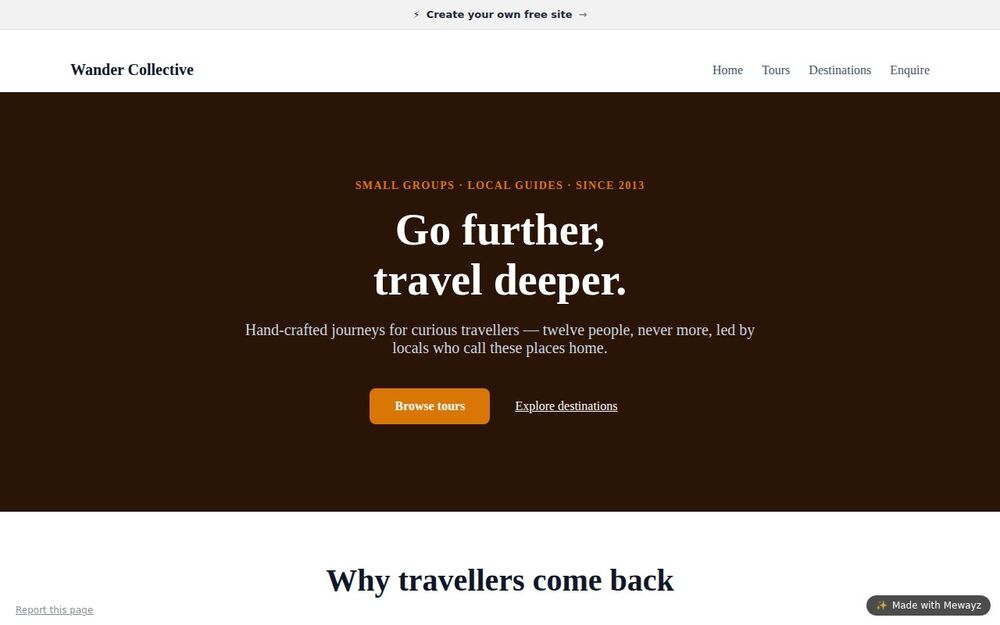A tour operator website built with Mewayz